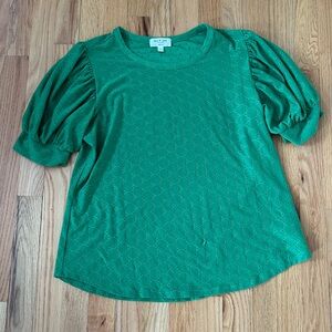 Kim & Cami Women's Top Green with puff Short Sleeve Medium